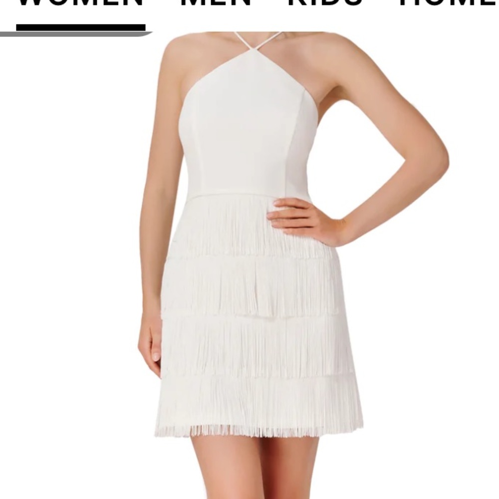 White sleeveless fringe dress
